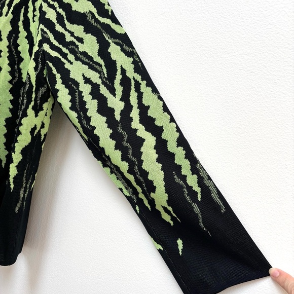 Ming Wang Open Front Cardigan Sweater Abstract Zebra Print Lime Green Black PXL - Picture 6 of 12